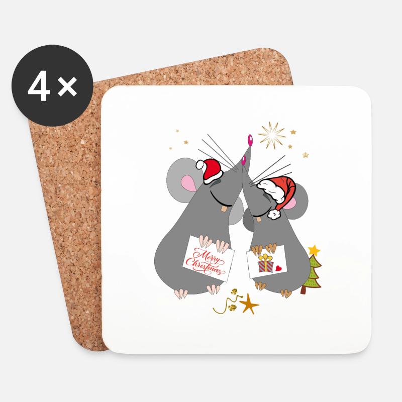 Weihnachten Merry Christmas Mäuse - Untersetzer (4er-Set) - Weiß