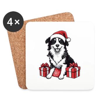 Border Collie Hund Weihnachten Geschenke - Untersetzer (4er-Set) - Weiß - Vorne
