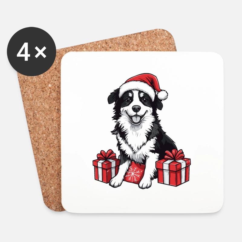 Border Collie Hund Weihnachten Geschenke - Untersetzer (4er-Set) - Weiß