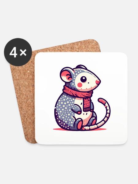 Cute mouse in a scarf - Coasters (set of 4) - white