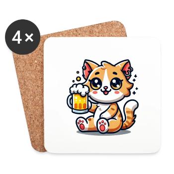 Cute Cat Drinking Beer - Untersetzer (4er-Set) - Weiß - Vorne