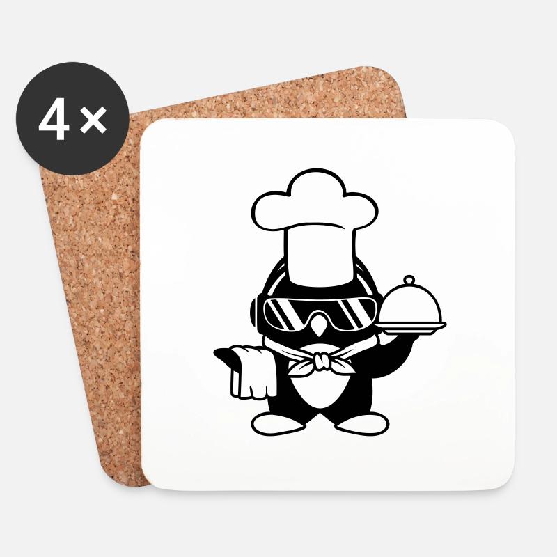 Penguin Chef Chef Chef Hat Lunettes de soleil de cuisson - Dessous de verre (lot de 4) - blanc