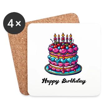 gâteau d'anniversaire - Dessous de verre (lot de 4) - blanc - Devant