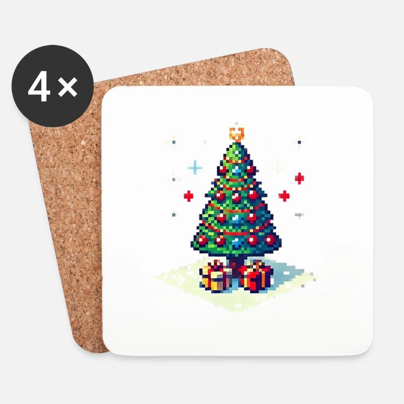 8 Bit Weihnachtsbaum - Untersetzer (4er-Set) - Weiß