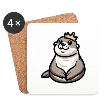 Couronne de dessin animé d’animal de phoque - Dessous de verre (lot de 4) - blanc - Devant