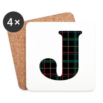 Monogrammierter schottischer Tartan j - Untersetzer (4er-Set) - Weiß - Vorne