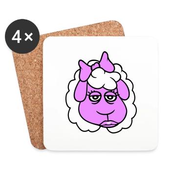 Sheep Girl Woman Face Female Pretty Tired - Coasters (set of 4) - white - Front