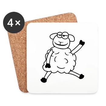 sheep sitting waving greeting happy smiling cool - Coasters (set of 4) - white - Front