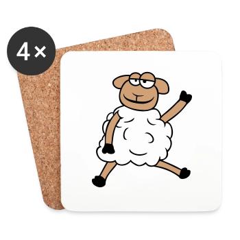 sheep sitting waving greeting happy smiling cool - Coasters (set of 4) - white - Front
