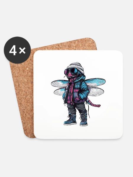 Libelle Lustig Winter - Untersetzer (4er-Set) - Weiß