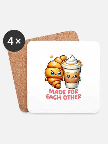 Cappuccino und Croissants - Untersetzer (4er-Set) - Weiß