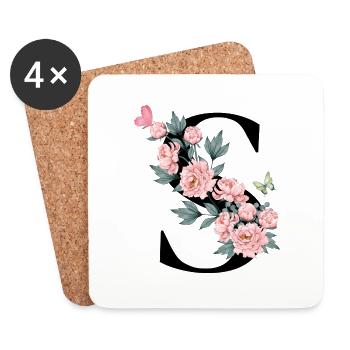 Buchstabe s rosa Blumen - Untersetzer (4er-Set) - Weiß - Vorne