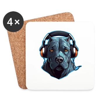 Cooler Pitbull mit Kopfhörern - Untersetzer (4er-Set) - Weiß - Vorne