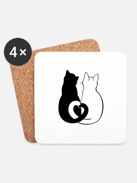 Cat love black and white - Coasters (set of 4) - white