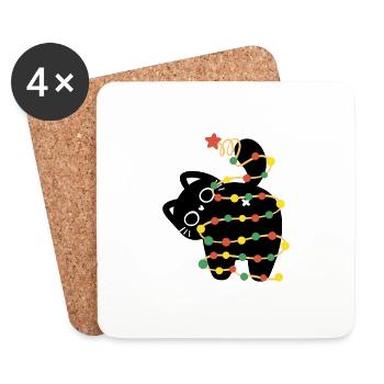Christmas Lights Cat T-Shirt Hi - Coasters (set of 4) - white - Front