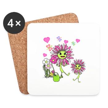 Spring Summer Flowers Flower Children Child Garden - Coasters (set of 4) - white - Front