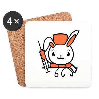 Bunny Doctor Seringue Infirmière Hôpital - Dessous de verre (lot de 4) - blanc - Devant