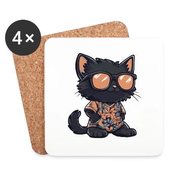 Chat Bande Dessinée Drôle Été - Dessous de verre (lot de 4) - blanc - Devant