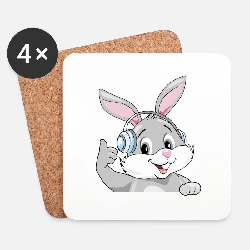 Lächelnder zufriedener Hase mit Kopfhörern - Untersetzer (4er-Set) - Weiß