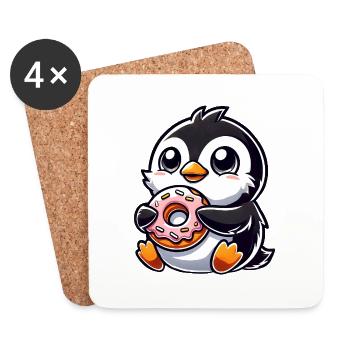 Süßer dicker Pinguin mit Donut Cartoon - Untersetzer (4er-Set) - Weiß - Vorne