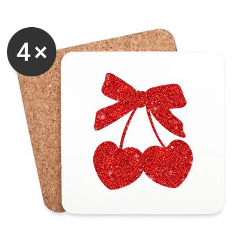 Cerises cœur rouge - Dessous de verre (lot de 4) - blanc - Devant