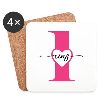 Digit One 1 with Heart - Coasters (set of 4) - white - Front
