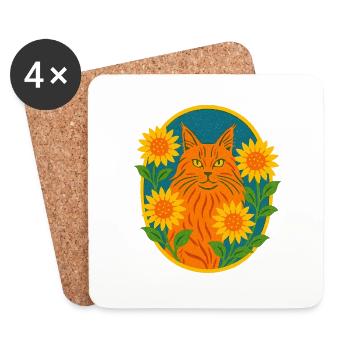 Ginger Kitty Cat - Coasters (set of 4) - white - Front