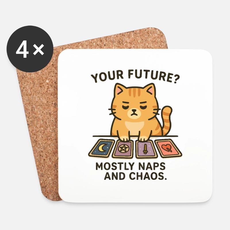 Your future? Mostly naps and chaos, cat, tarot, - Coasters (set of 4) - white