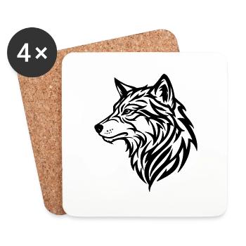 Wolf - tribal style - Coasters (set of 4) - white - Front