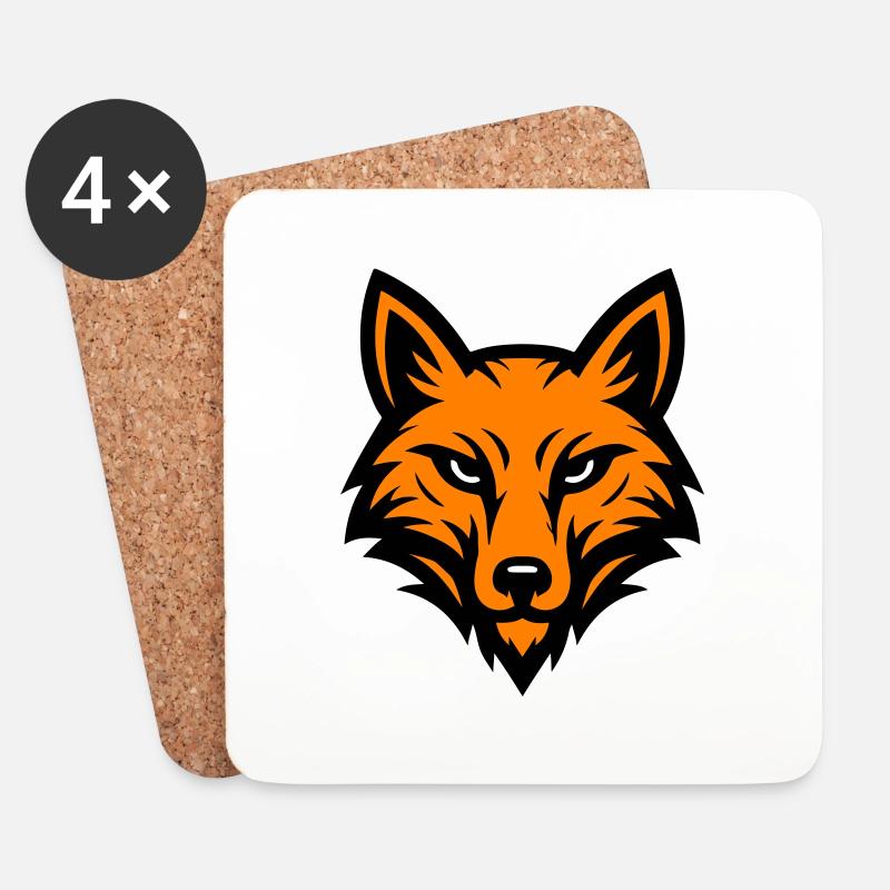 Tête de renard - Dessous de verre (lot de 4) - blanc