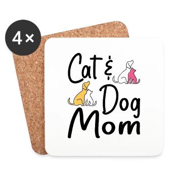 Haustier Katze Und Hund Mama T-Shirts Für Frauen, Katze Hund Mama - Untersetzer (4er-Set) - Weiß - Vorne
