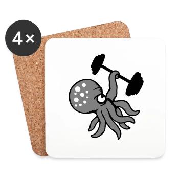 Octopus Bodybuilder Muscle Building Gym Gym - Coasters (set of 4) - white - Front