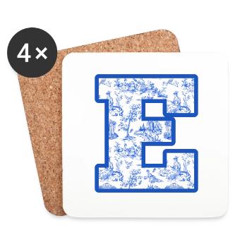 Lettre e chinoiserie bleu - Dessous de verre (lot de 4) - blanc - Devant