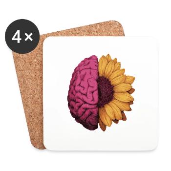 Neurodivergent, autism, ADHD, sunflower, brain - Coasters (set of 4) - white - Front