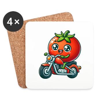 Drôle de tomate chevauchant sur la moto - Dessous de verre (lot de 4) - blanc - Devant