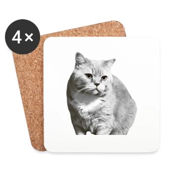 British Shorthair Cat White White Cat Kitten - Coasters (set of 4) - white - Front