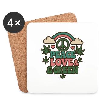 Peace Love Green 70er Jahre Cannabis Grafik - Untersetzer (4er-Set) - Weiß - Vorne
