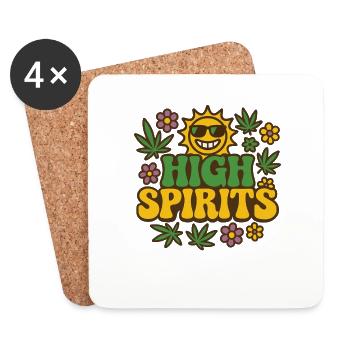 Colorful Retro Cannabis Motif with Flowers 420 - Coasters (set of 4) - white - Front