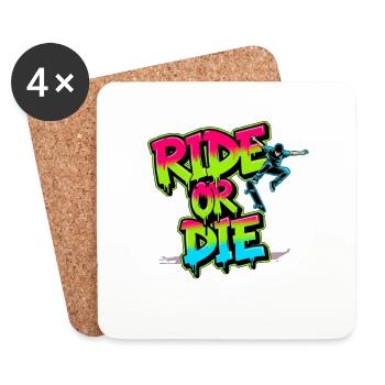 Ride or Die - Skateboard coloré Street Art Design - Dessous de verre (lot de 4) - blanc - Devant