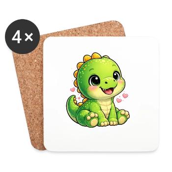 Little Dino Heart Cuddly Toy - Coasters (set of 4) - white - Front