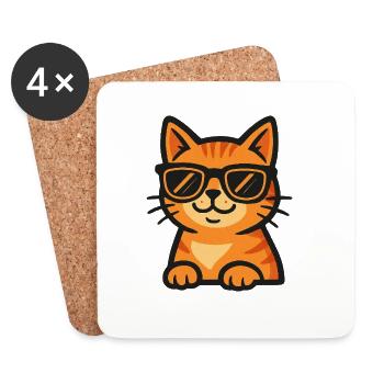 Chat avec des lunettes de soleil - Dessous de verre (lot de 4) - blanc - Devant