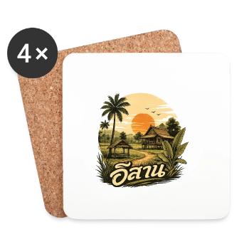 Coucher de soleil à Isaan - Thaïlande - Dessous de verre (lot de 4) - blanc - Devant