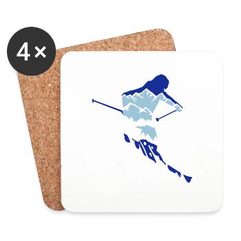 Skier and mountain silhouette - skiing, skiing - Coasters (set of 4) - white - Front