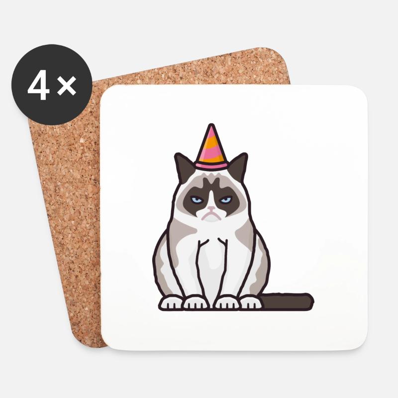 Grummelige, grimmige Katze mit Party-Hut - Untersetzer (4er-Set) - Weiß