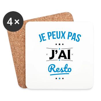 Je peux pas j'ai resto - Cadeau humour - Dessous de verre (lot de 4) - blanc - Devant