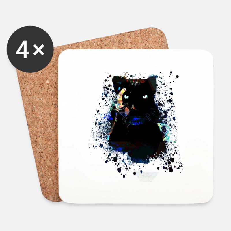 panthère noire, panthère, chat, emo, punk, graffiti - Dessous de verre (lot de 4) - blanc