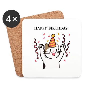chat joyeux anniversaire sweet gift idea anniversaire - Dessous de verre (lot de 4) - blanc - Devant