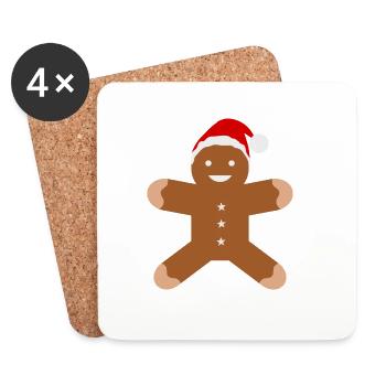 Gingerbread Man with Santa Hat - Coasters (set of 4) - white - Front