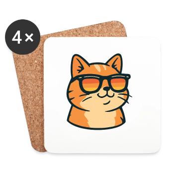 Chat avec des lunettes de soleil rétro - Dessous de verre (lot de 4) - blanc - Devant