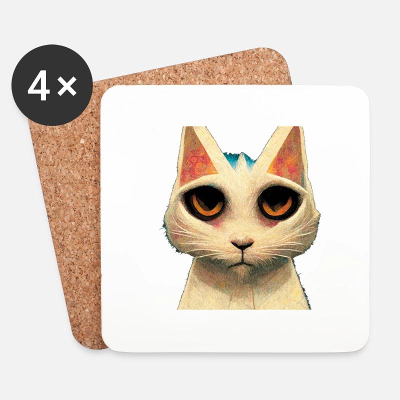 Braune Katze - Untersetzer (4er-Set) - Weiß